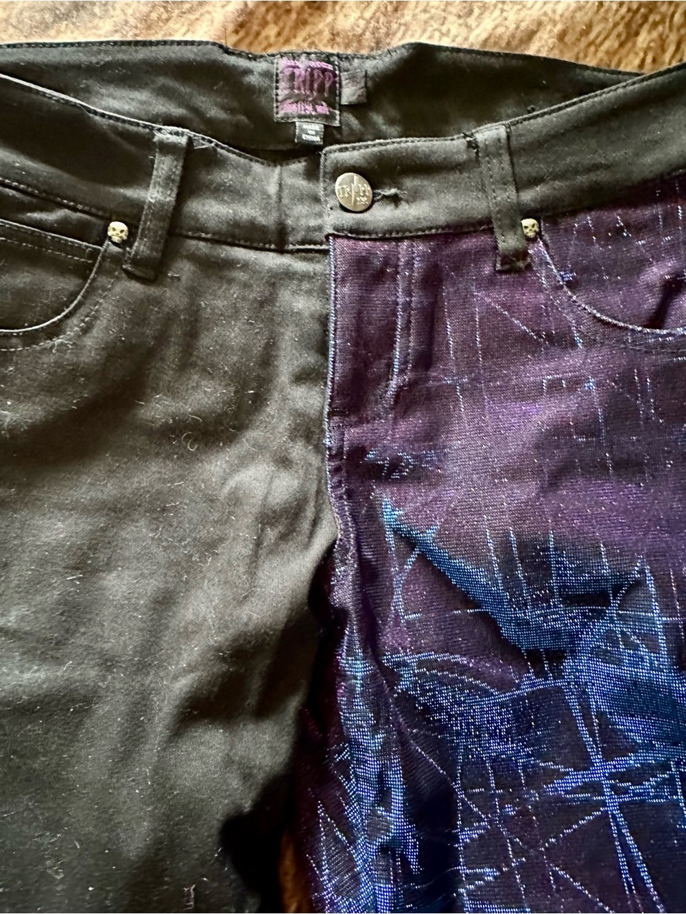 Two-Tone Black, Purple and blue  reflective jeans. Tripp